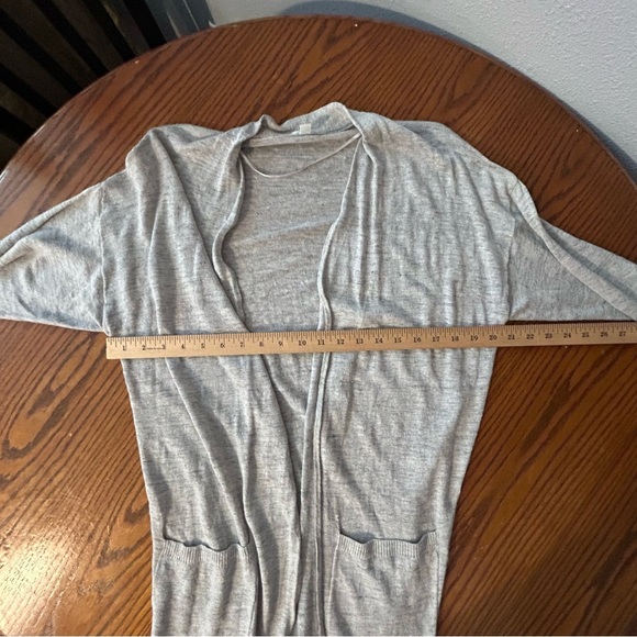 Uniqlo Womens L Gray Cardigan Long-Line Lightweight Open Linen Rayon Pockets - Picture 10 of 11